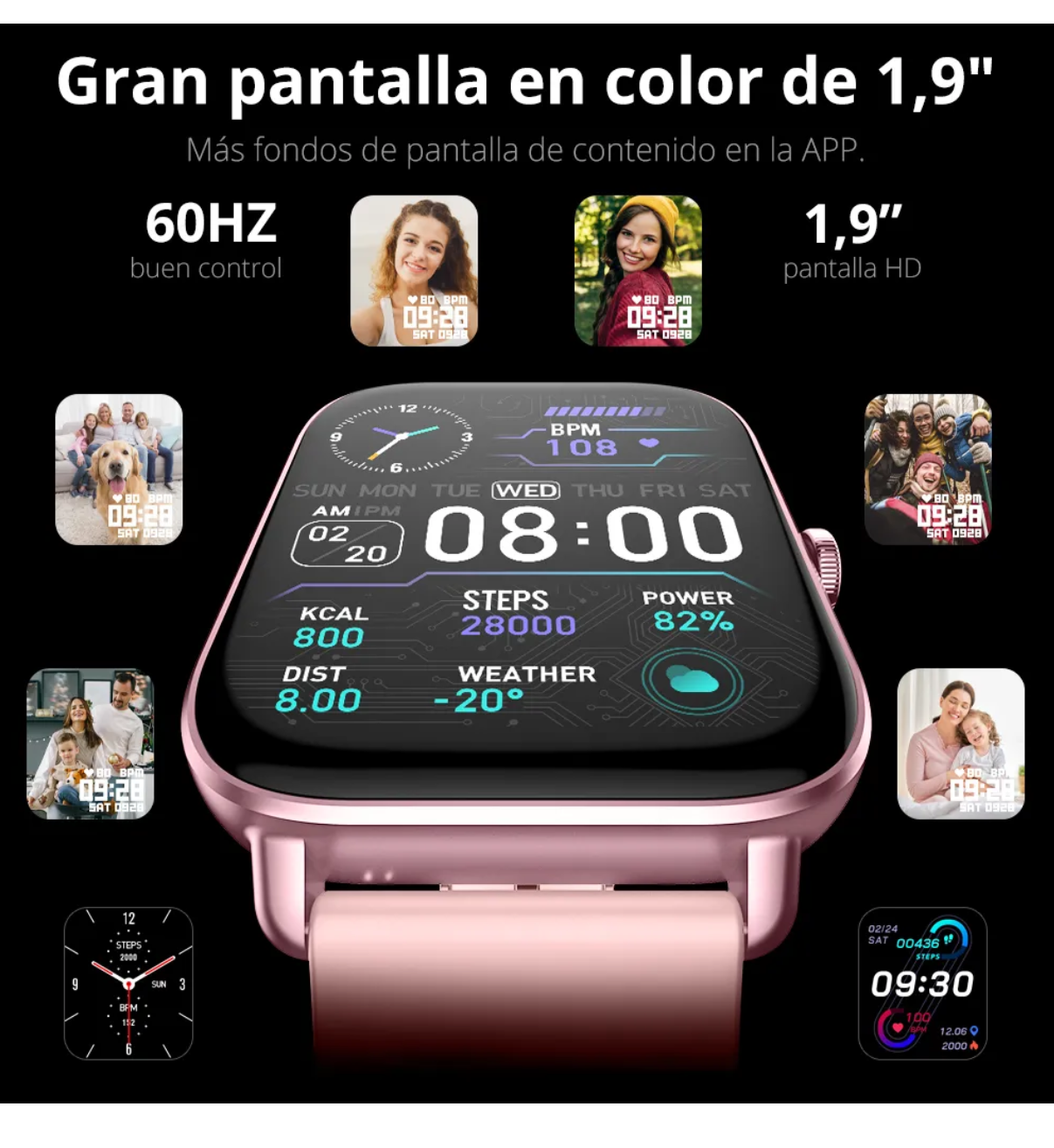 Smartwatch Colmi Series P P28 Plus Belug display de 1.9" con correa de silicona color rosa