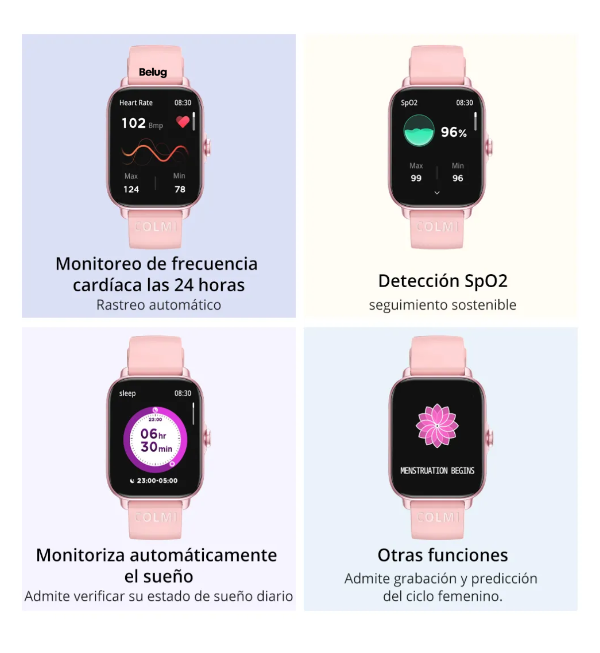 Smartwatch Colmi Series P P28 Plus Belug display de 1.9" con correa de silicona color rosa