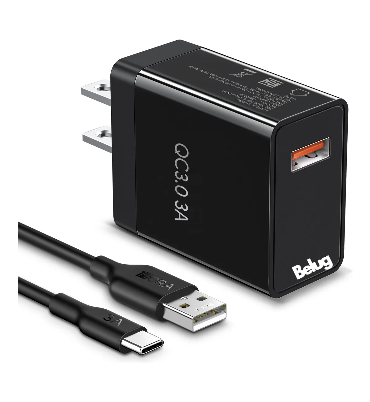 Cargador Tipo C Carga Rápida 3A 18W Turbo  Belug Negro Compatible 