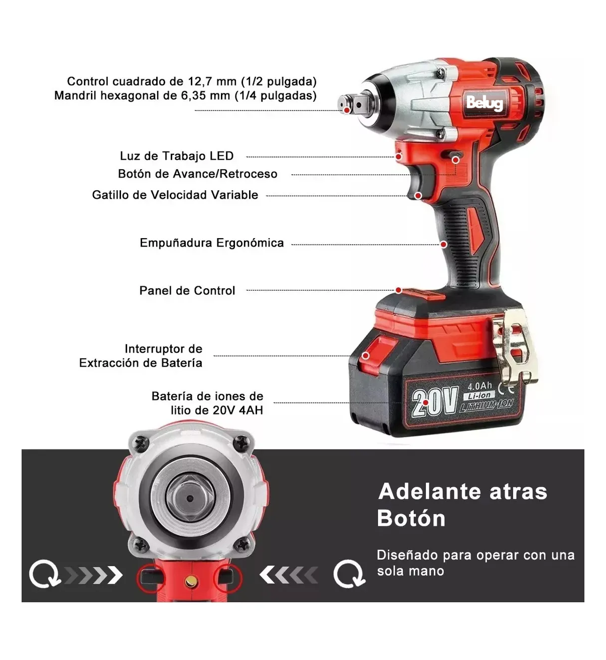 Llave De Impacto Inalámbrico Belug De 20v Teeno 4ah Pro 3799