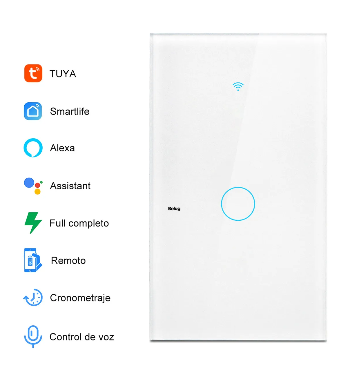 Interruptor Inteligente Wi-fi De 1 Vías Blanco Sin Neutro Belug