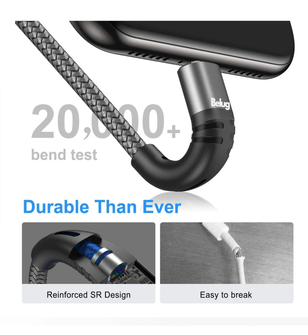 Cable V8 Micro Usb De Datos Carga Rápida Belug 3 Metros 2pzs