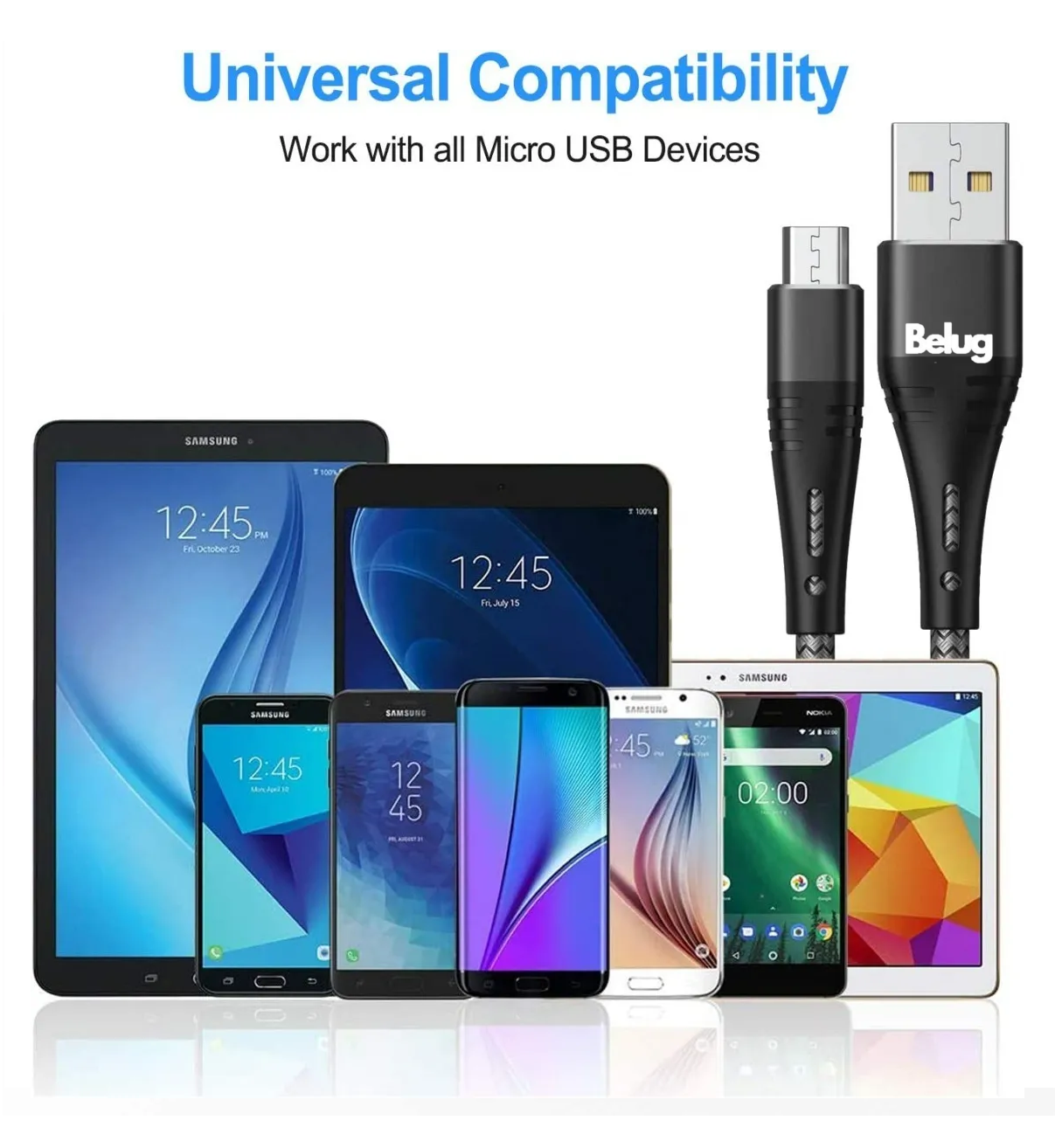 Cable V8 Micro Usb De Datos Carga Rápida Belug 3 Metros 2pzs