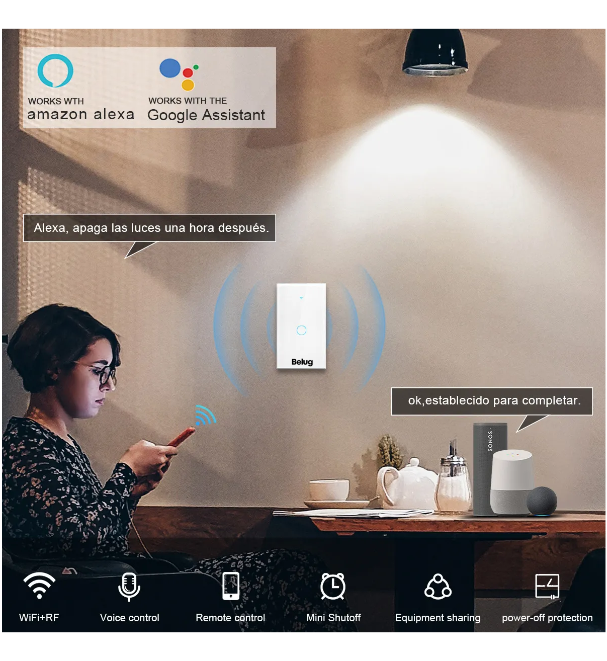 Interruptor Inteligente Wi-fi De 1 Vías Blanco Sin Neutro Belug