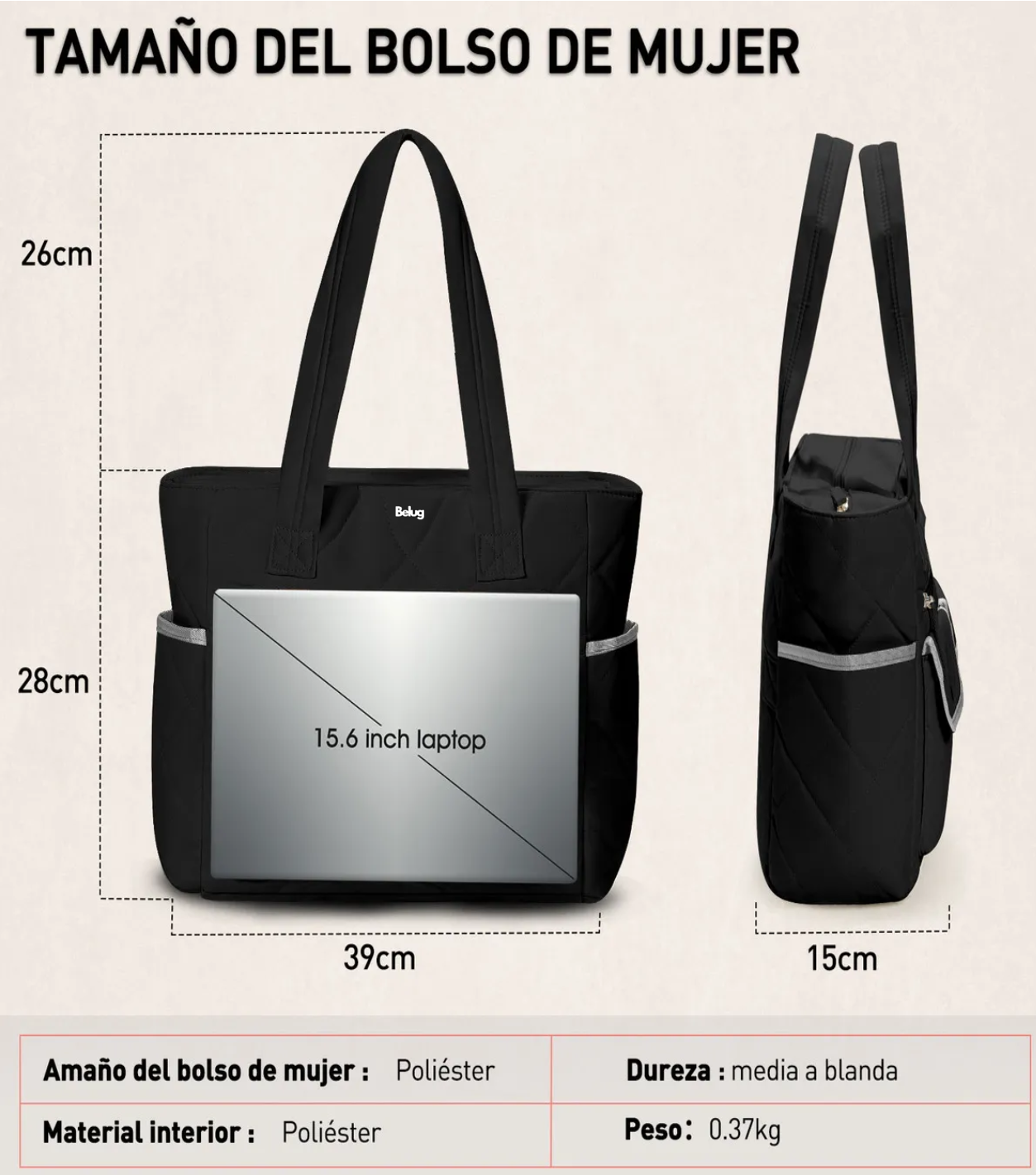 Bolsas Para Dama Múltiples Bolsillos Tela Lisa  negro