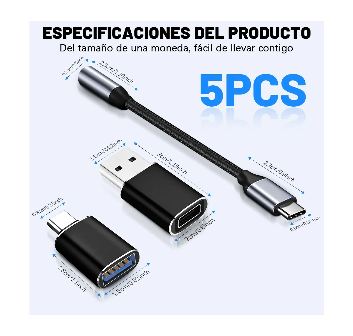 5 Piezas Usb Cable Tipo C Adaptador Otg Usb Tipo C A Usb 3.0 Negro