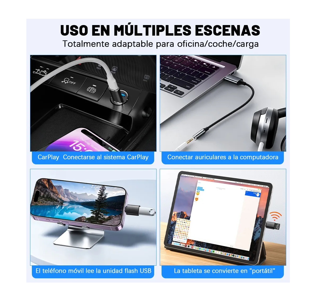 5 Piezas Usb Cable Tipo C Adaptador Otg Usb Tipo C A Usb 3.0 Negro