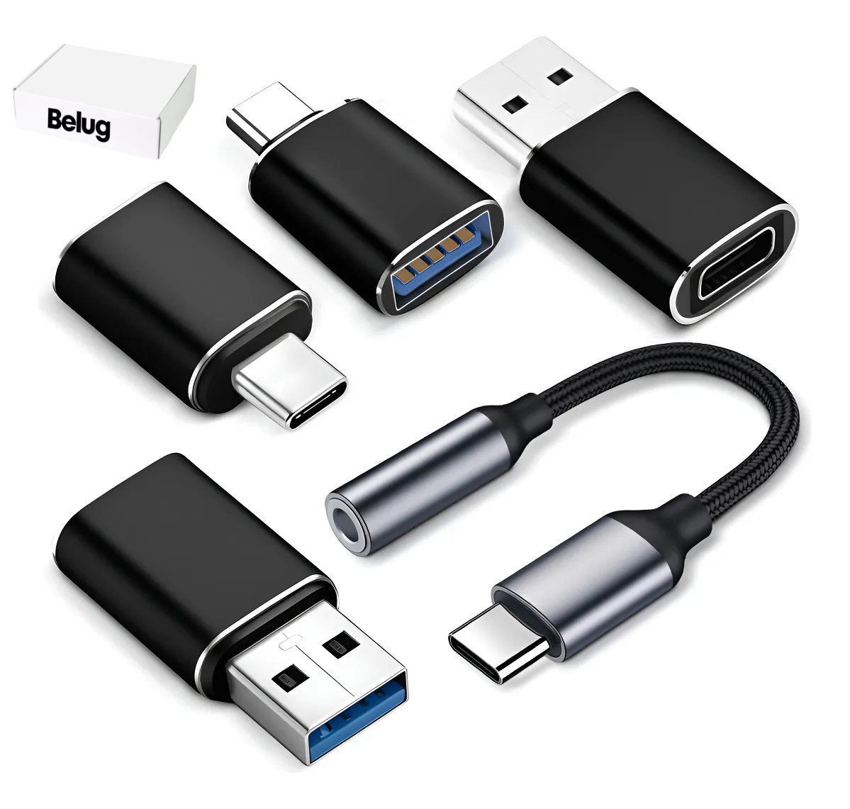 5 Piezas Usb Cable Tipo C Adaptador Otg Usb Tipo C A Usb 3.0 Negro