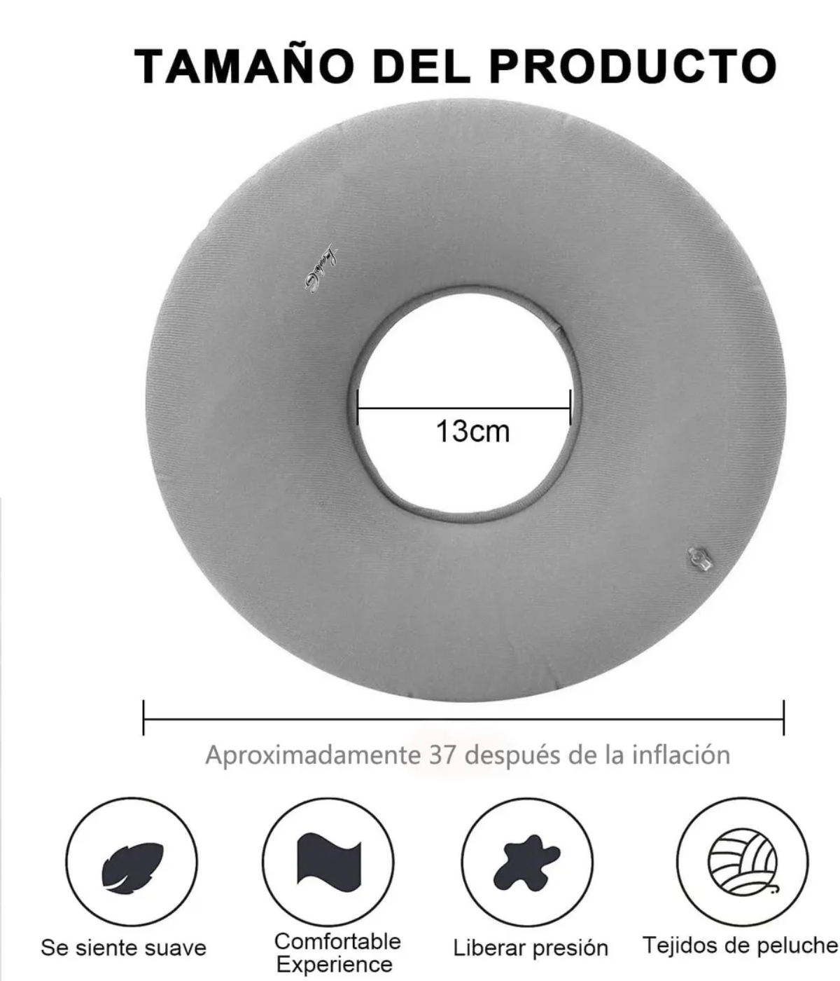 Cojin Neumatico Tipo Dona Para Hemorroides Ortopedico Comodo Gris