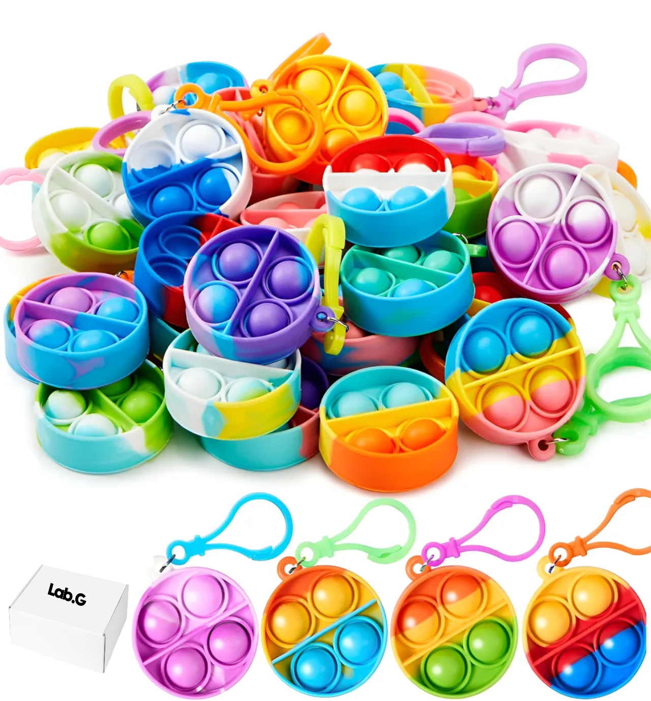 48 Pcs De Niños Pop Push It Llavero Juguete Antiestrés Circulo