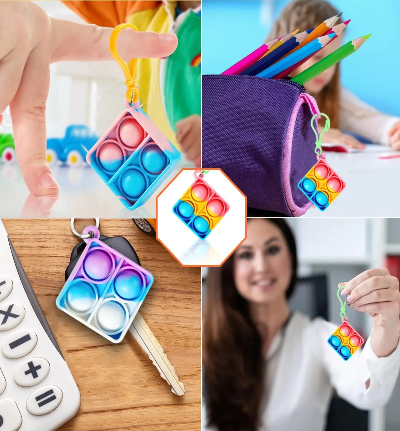 48 Pcs De Niños Pop Push It Llavero Juguete Antiestrés Cuadrado