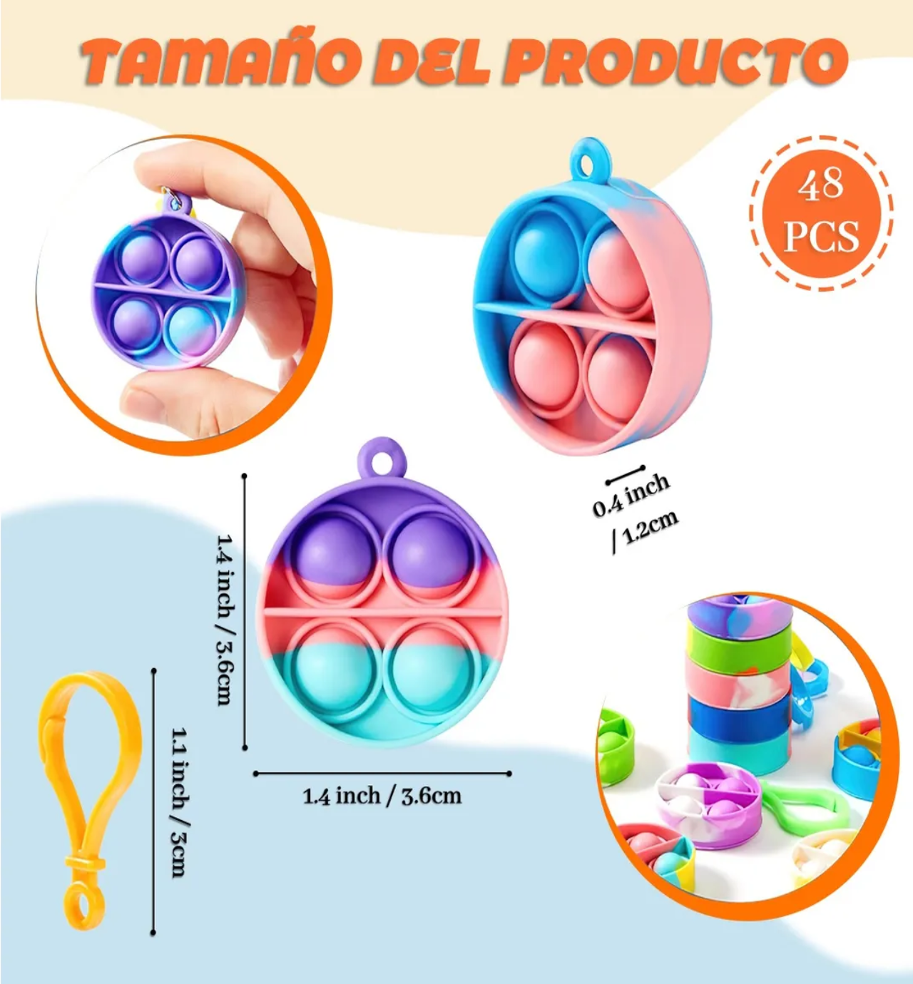 48 Pcs De Niños Pop Push It Llavero Juguete Antiestrés Circulo