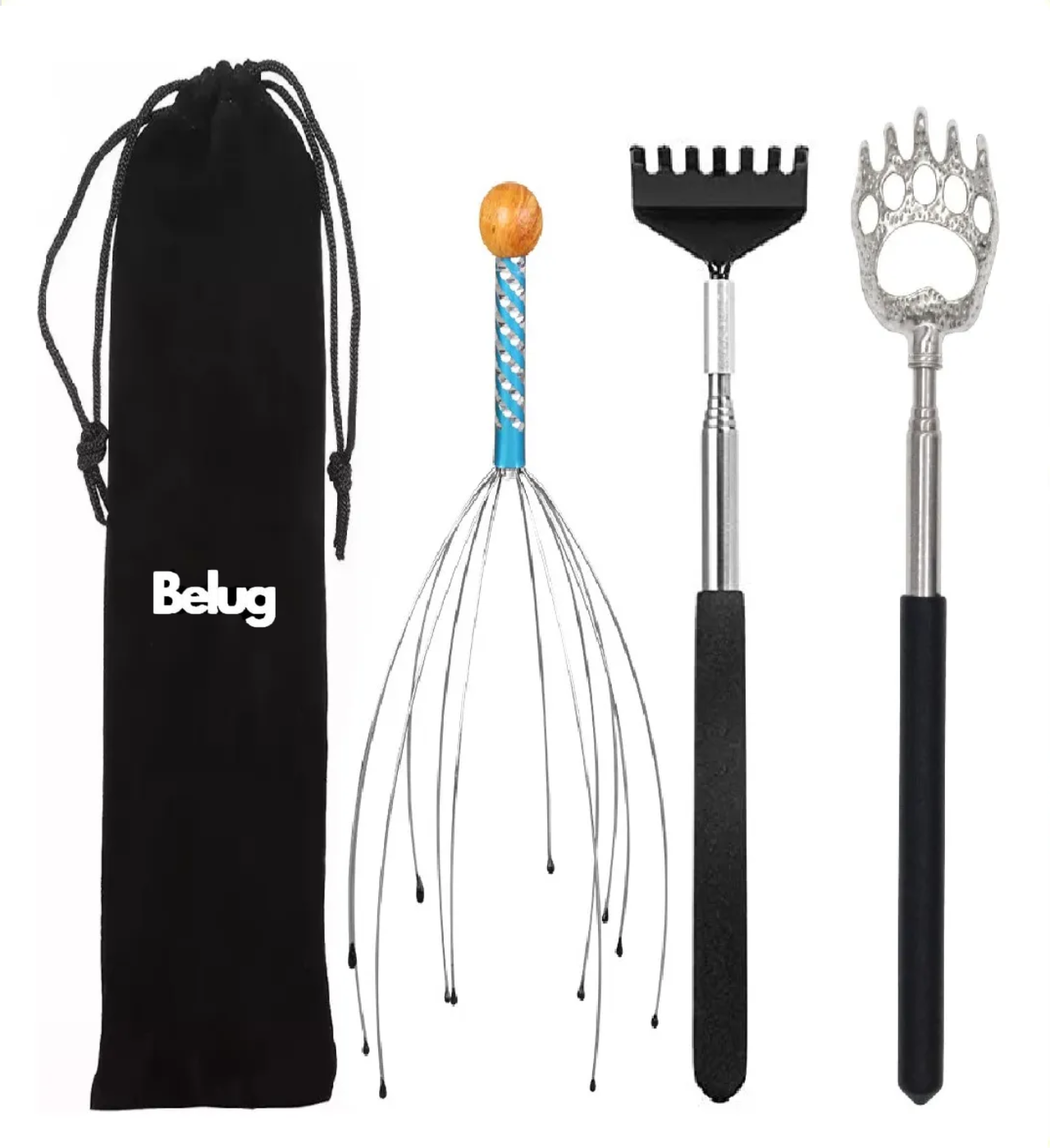 3 Rascar Espalda Extensible Rascador Y Cabeza Masaje Garras Negro Plata