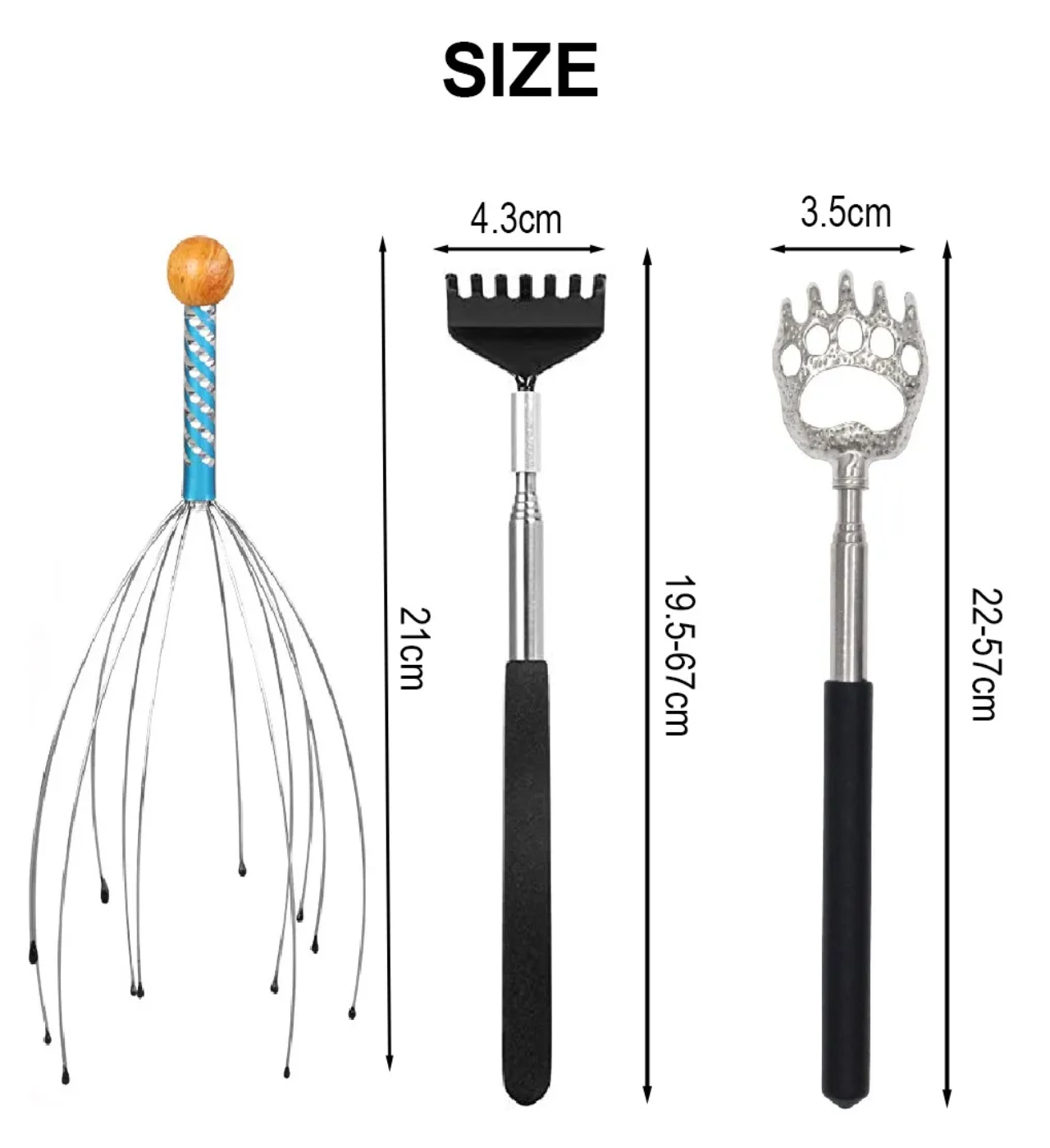 3 Rascar Espalda Extensible Rascador Y Cabeza Masaje Garras Negro Plata
