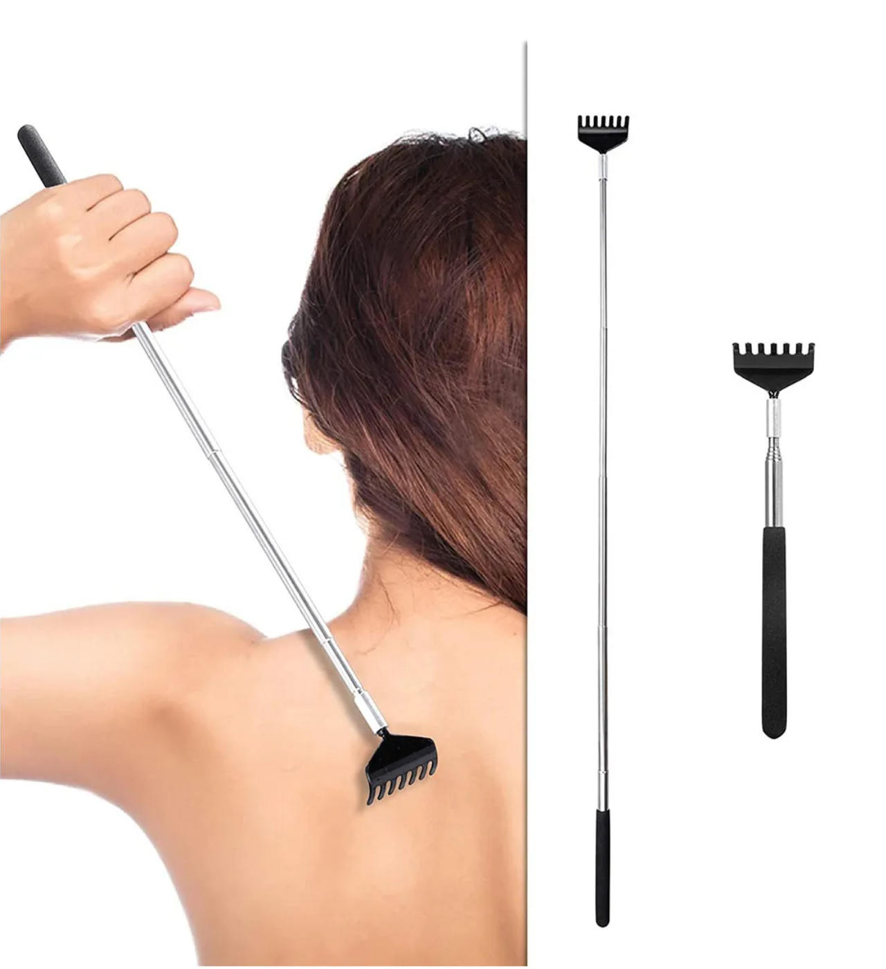 3 Rascar Espalda Extensible Rascador Y Cabeza Masaje Garras Negro Plata