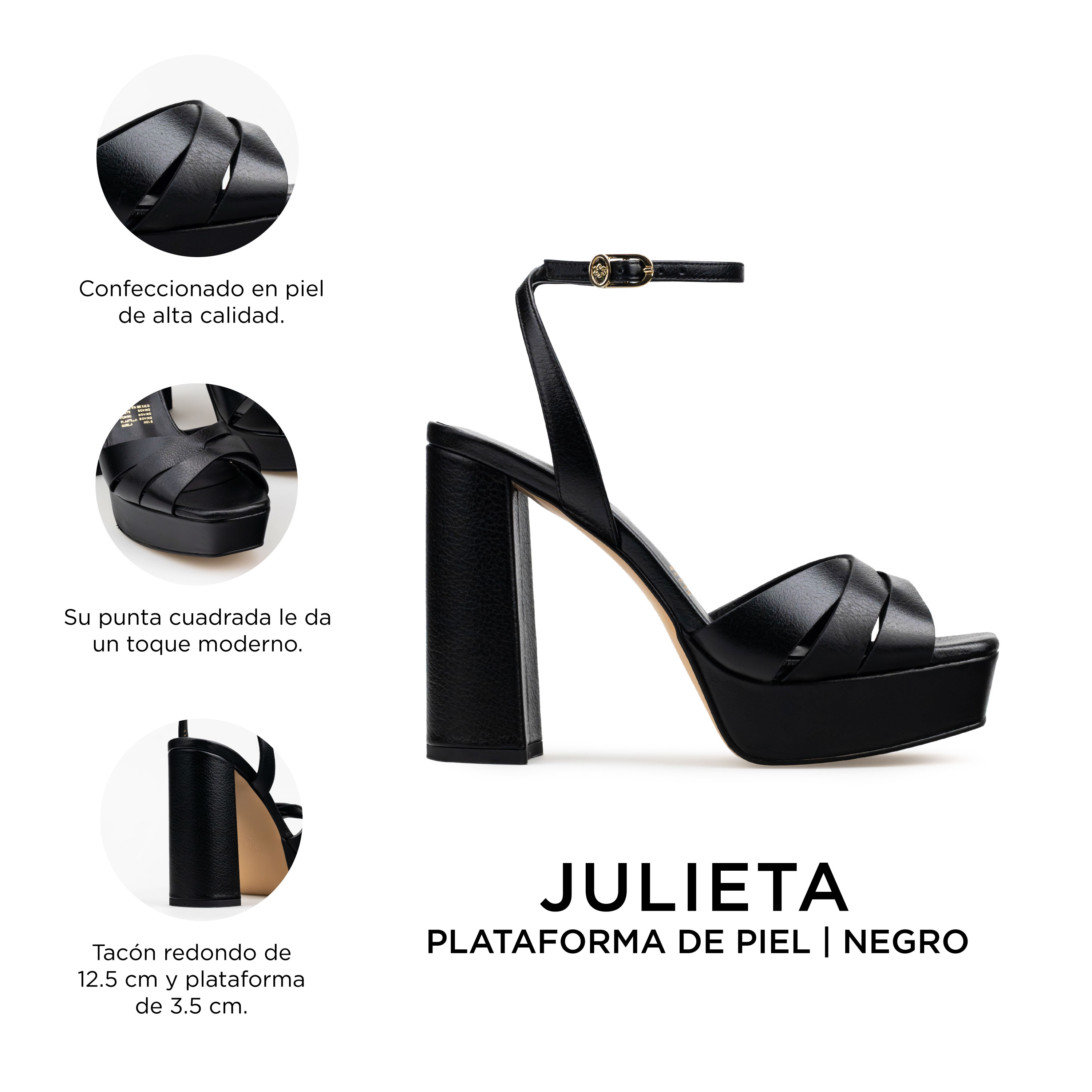 Zapatillas De Tacón Davenia De Piel Sandalia De Tacón Para Dama Mod. Julieta