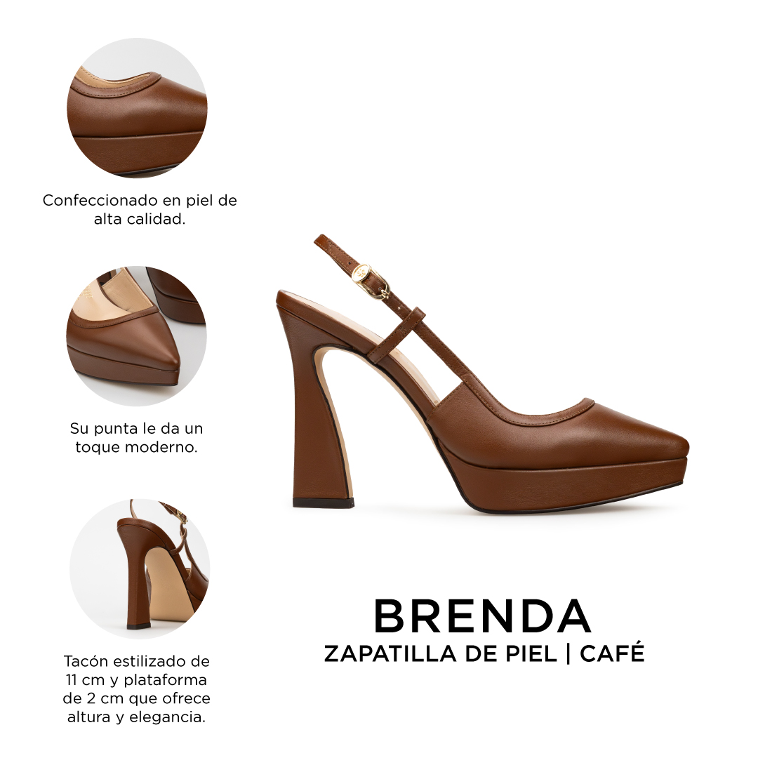 Zapatillas De Tacón Davenia De Piel Sandalia De Tacón Para Dama Mod. Brenda café