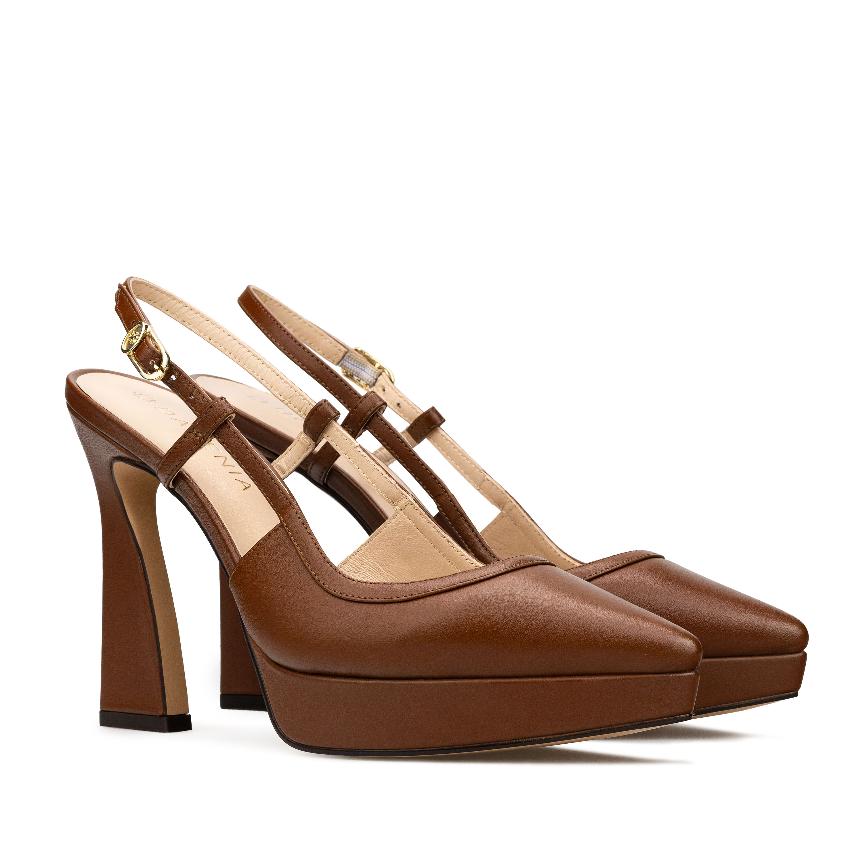 Zapatillas De Tacón Davenia De Piel Sandalia De Tacón Para Dama Mod. Brenda café