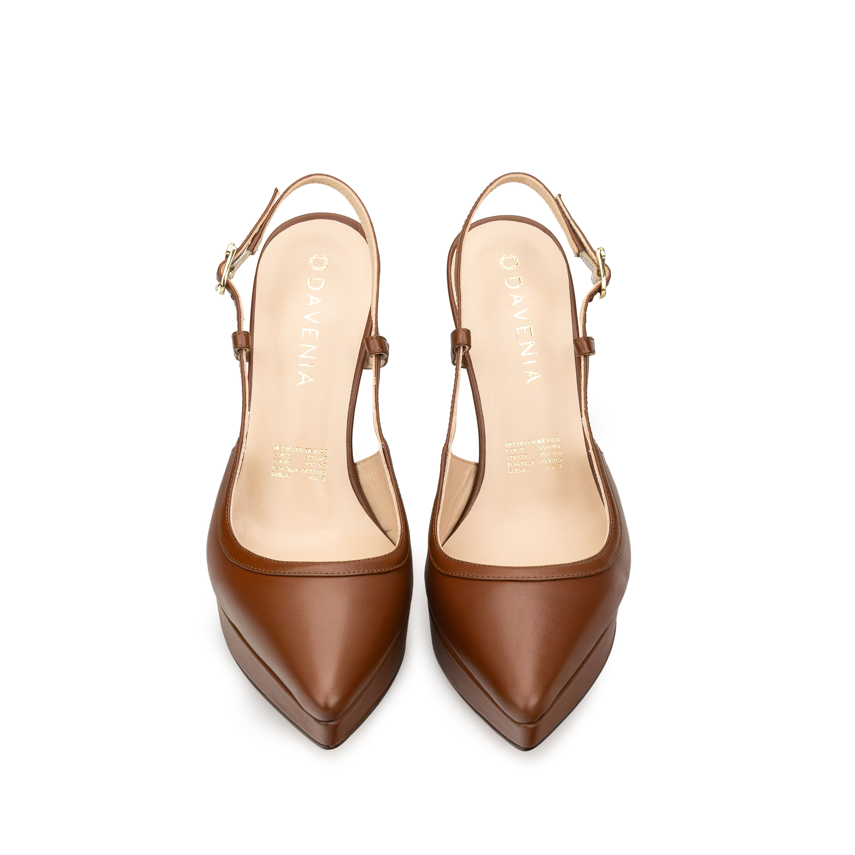 Zapatillas De Tacón Davenia De Piel Sandalia De Tacón Para Dama Mod. Brenda café