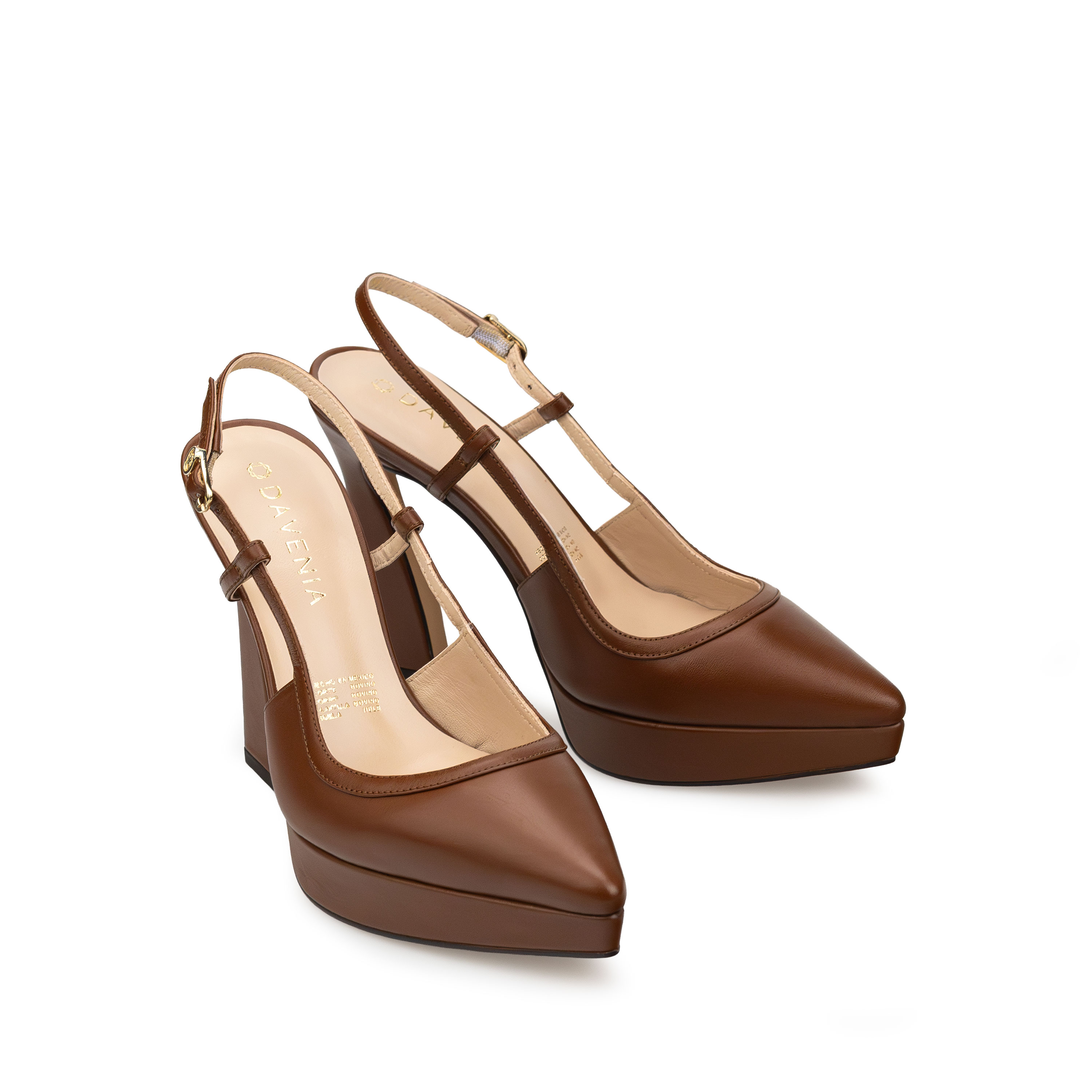 Zapatillas De Tacón Davenia De Piel Sandalia De Tacón Para Dama Mod. Brenda café