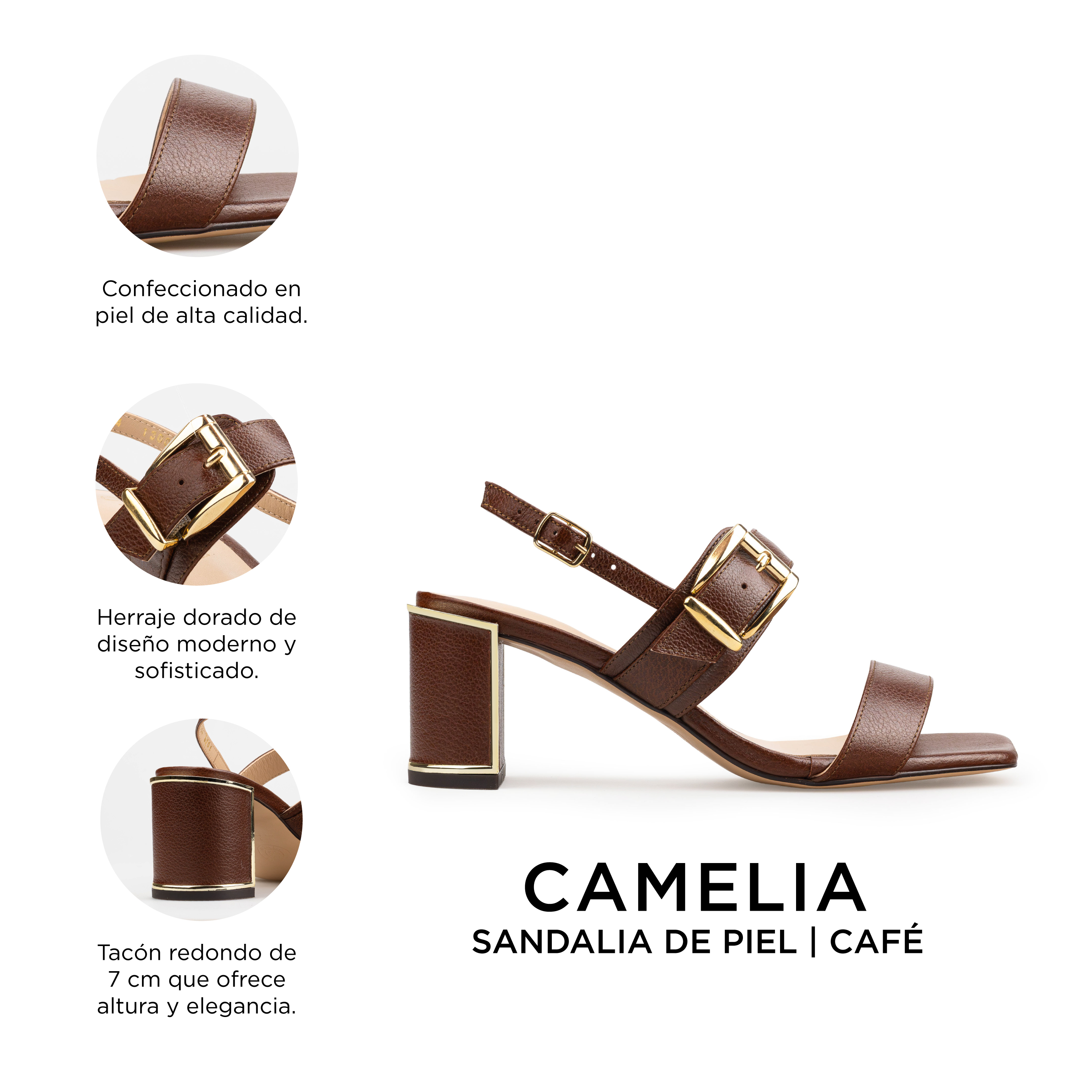 Zapatillas De Tacón Davenia De Piel Sandalia De Tacón Para Dama Mod. Camelia Café