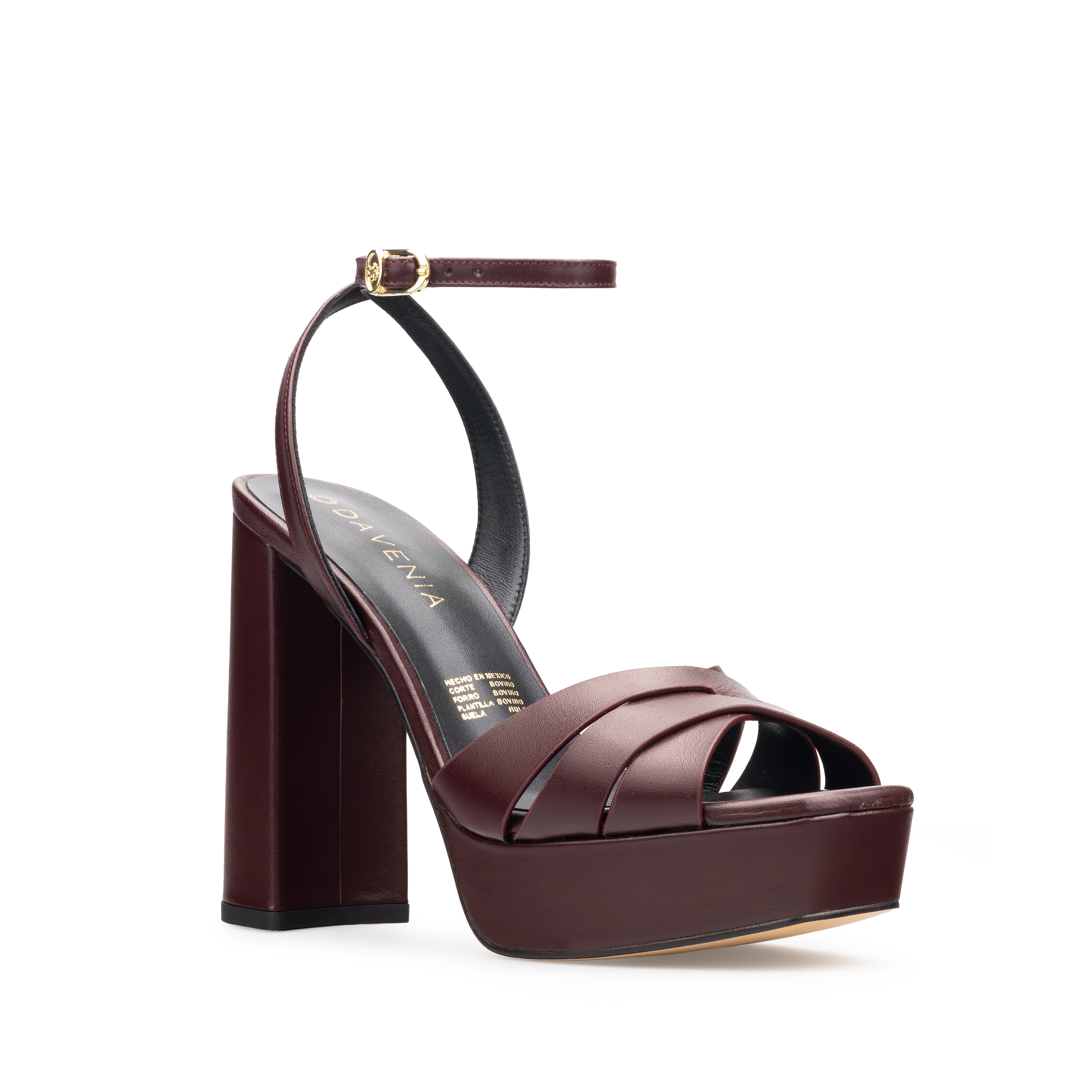 Zapatillas De Tacón Davenia De Piel Sandalia De Tacón Para Dama Mod. Julieta Vino