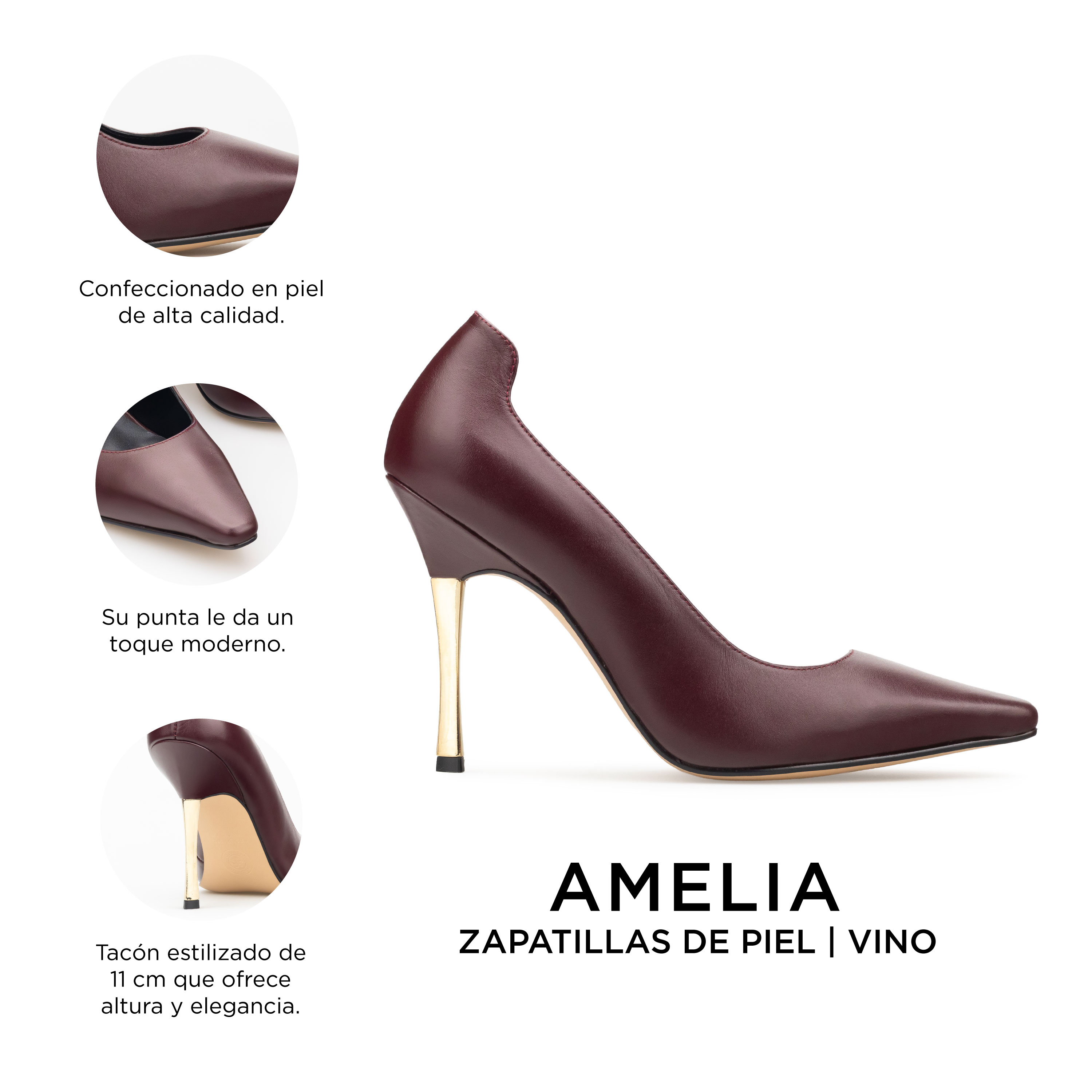 Zapatillas De Tacón Fino Davenia De Piel Para Dama Amelia Vino
