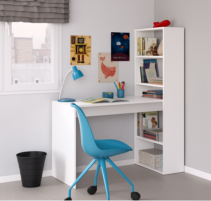 Escritorio Con Librero Alto Blanco