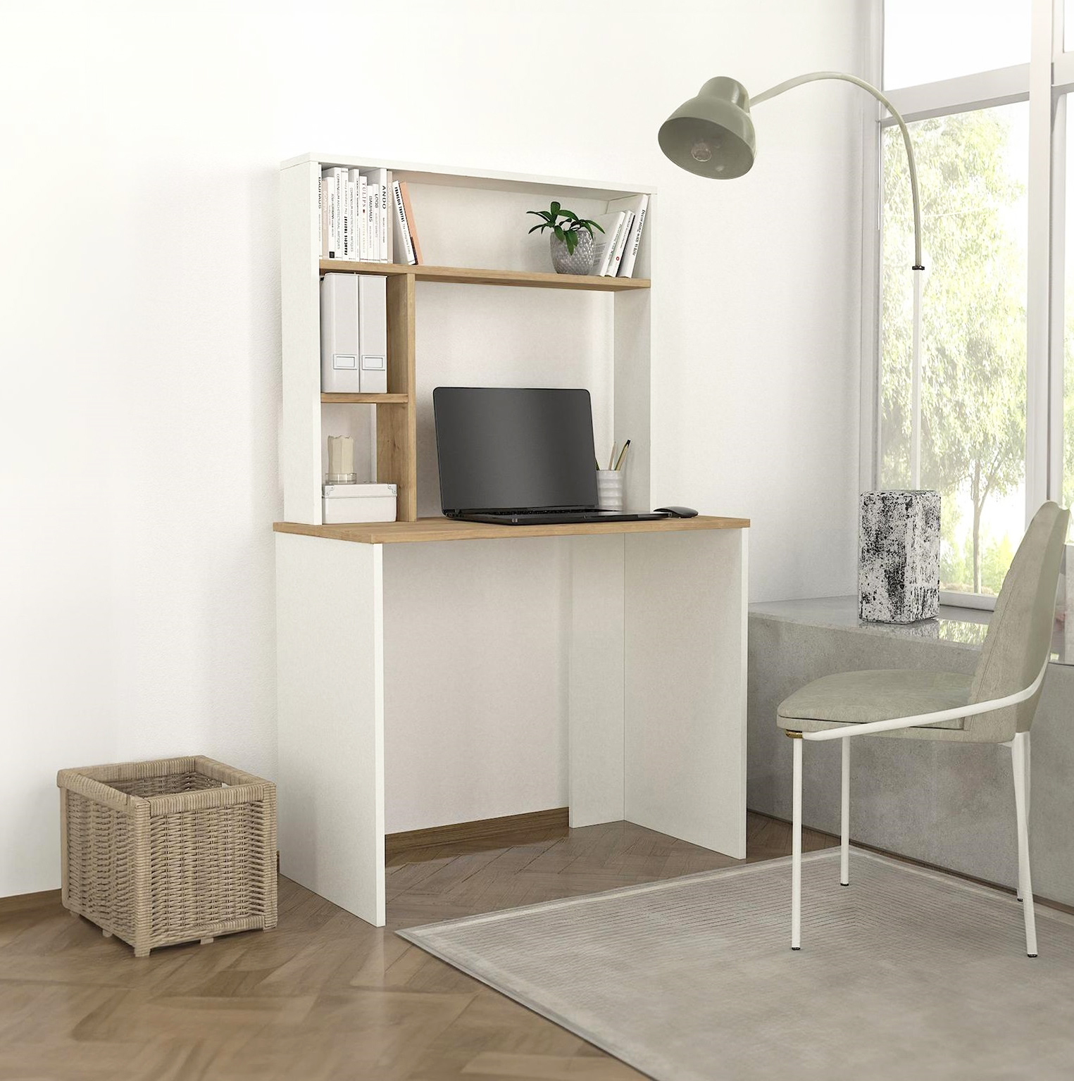 Escritorio con almacenamiento Blanco con Madera