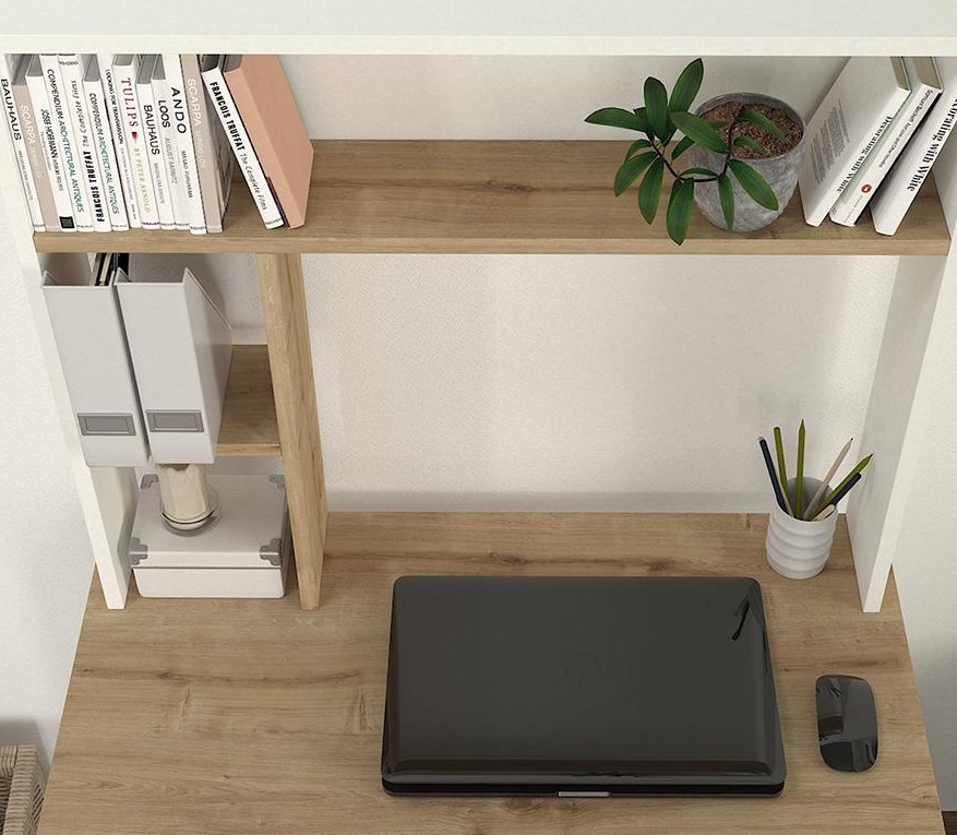 Escritorio con almacenamiento Blanco con Madera