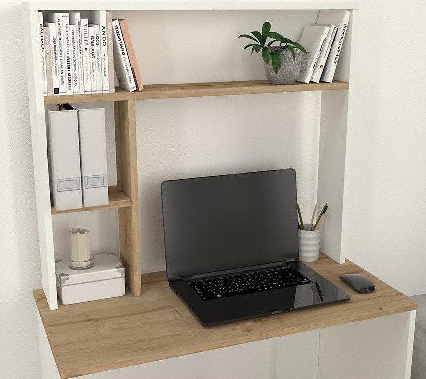 Escritorio con almacenamiento Blanco con Madera