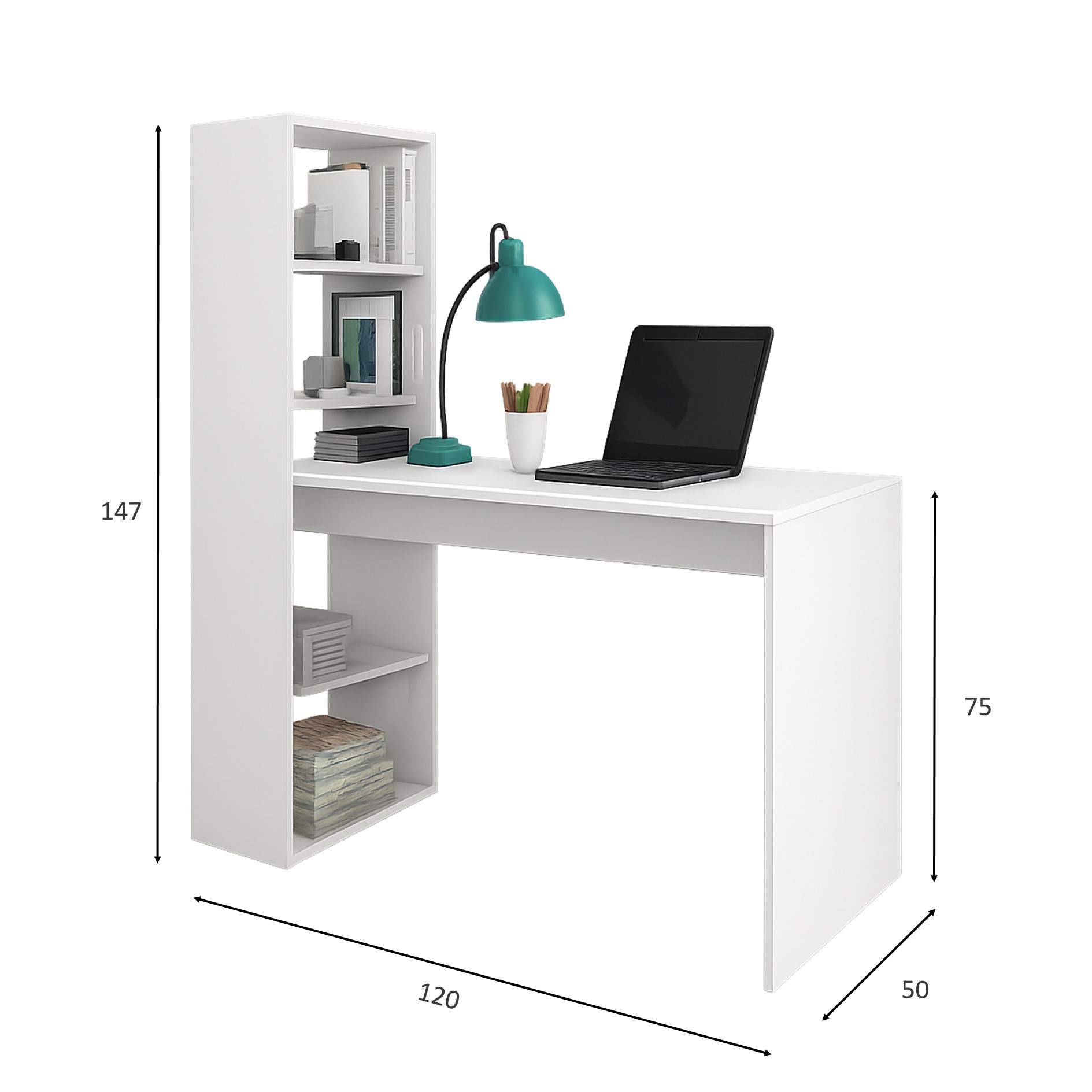 Escritorio Con Librero Alto Blanco