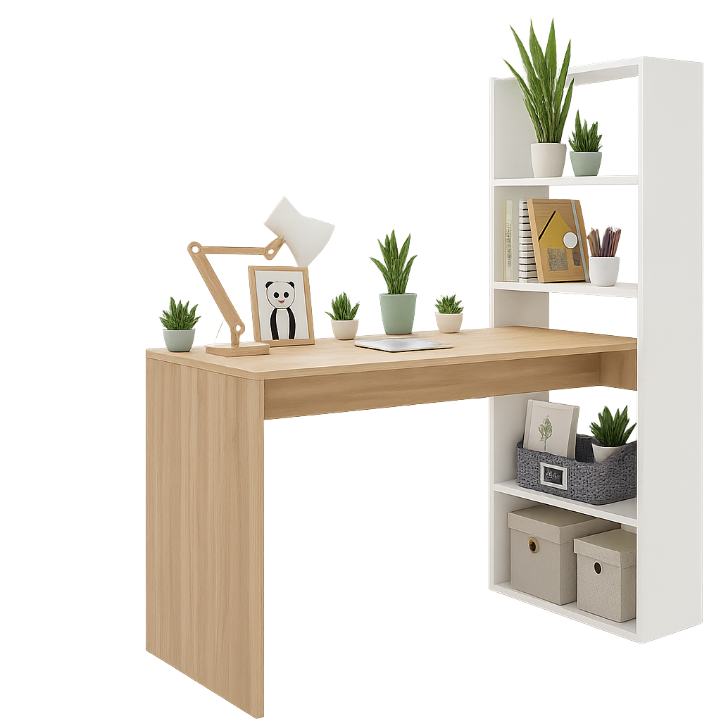 escritorio-con-librero-alto-blanco-con-madera