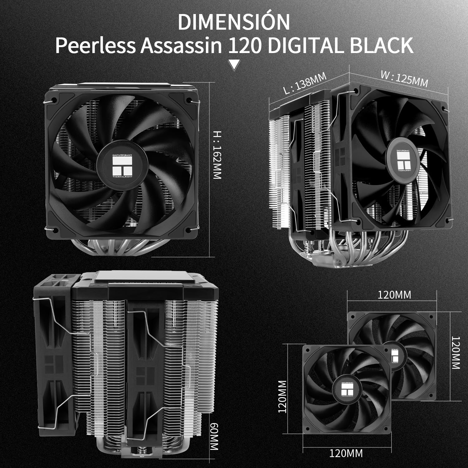 Thermalright Peerless Assassin 120 Digital Black CPU Cooler Air con tubos de calor de 6X6mm 