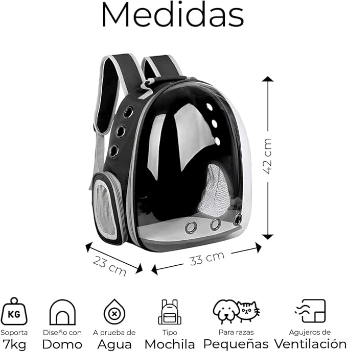 Raganet, Mochila Transportadora de Mascotas, Perros y Gatos, Back Pack Portátil para Mascota Pequeña (Máximo 7Kg)