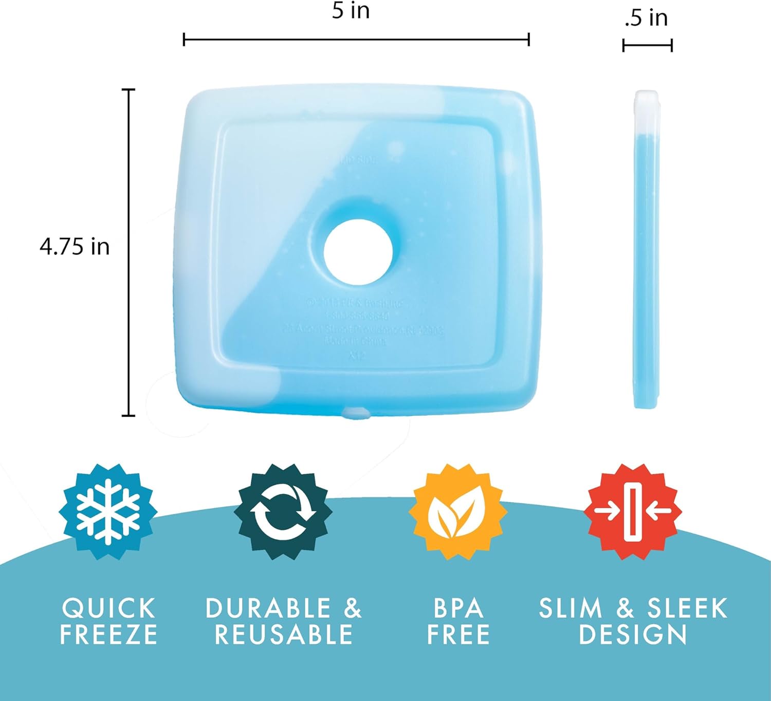 Fit & Fresh Cool Coolers Paquetes de hielo delgados y reutilizables para loncheras y hieleras, Azul, 
