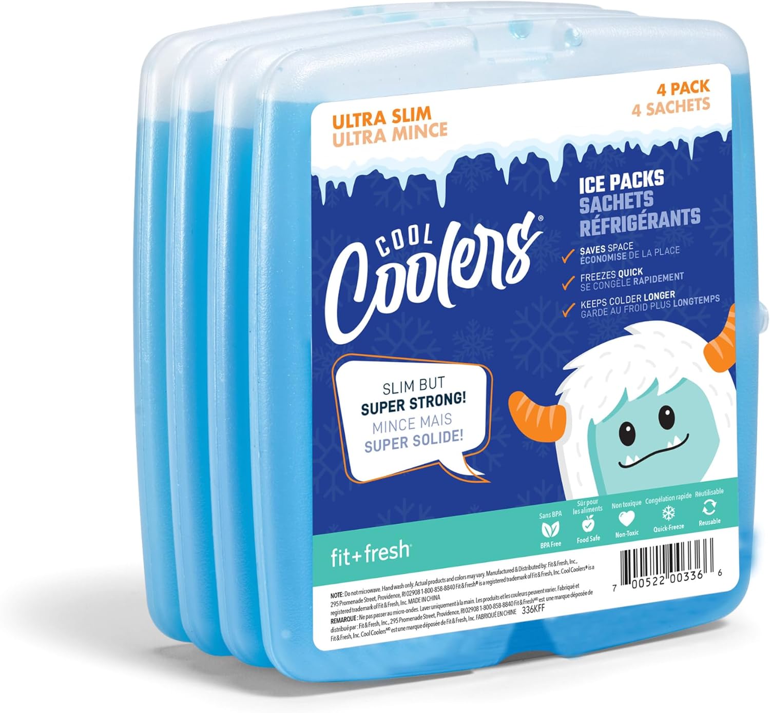 Fit & Fresh Cool Coolers Paquetes de hielo delgados y reutilizables para loncheras y hieleras, Azul, 