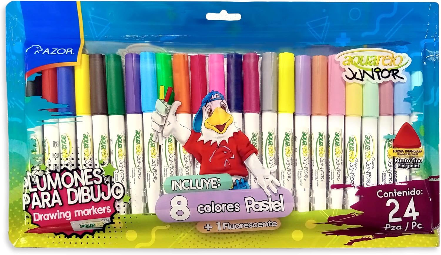 Azor Plumones Para Dibujo 24 Piezas No Toxico Lavable Aquarelo Jr 321.2924