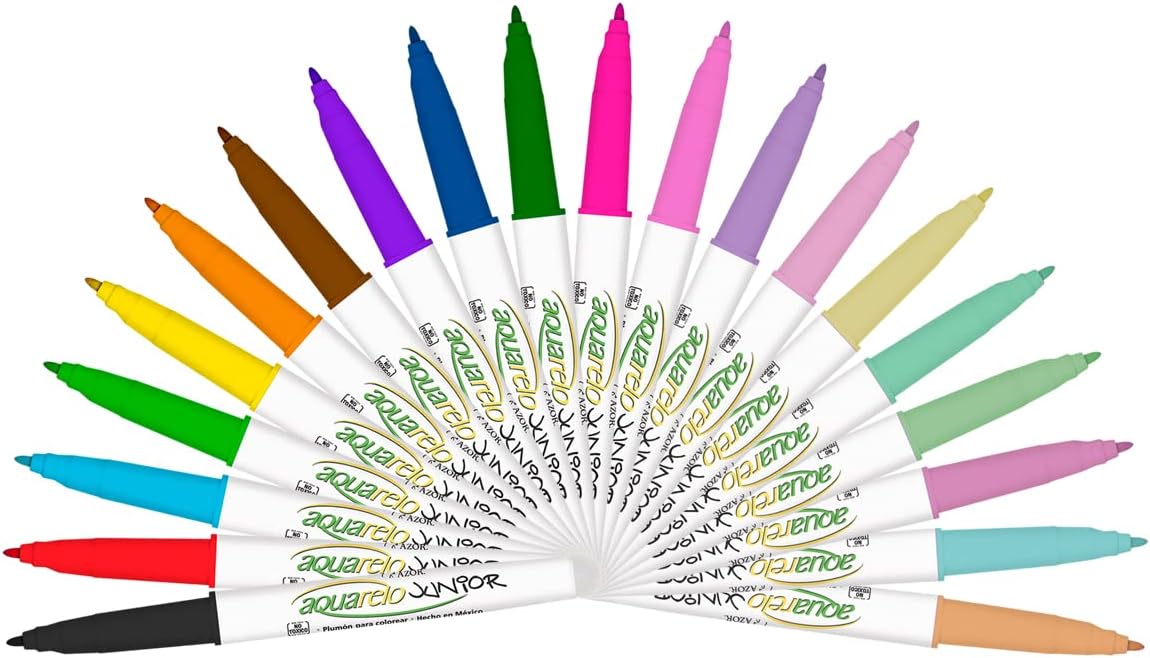 Azor Plumones Para Dibujo 24 Piezas No Toxico Lavable Aquarelo Jr 321.2924