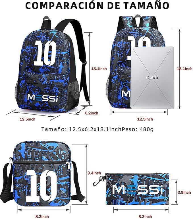 Mochila de Estrella de Fútbol, Juego de Mochila Para Niños 3 piezas