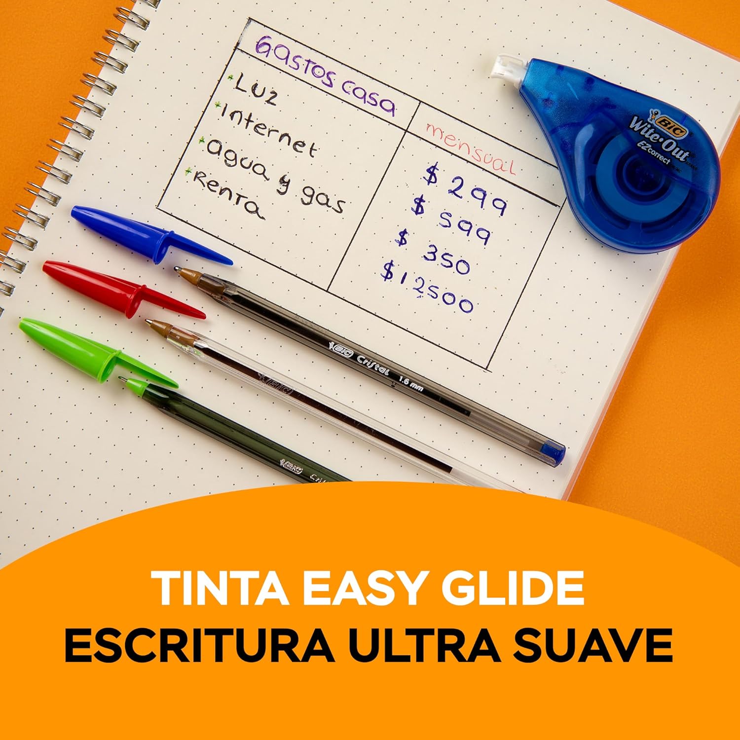 BIC Bolígrafo Cristal Intenso Punto Extra Grueso 1.6mm Escritura Tipo Gel Trazos Suaves Escritura más Visible 10 Piezas