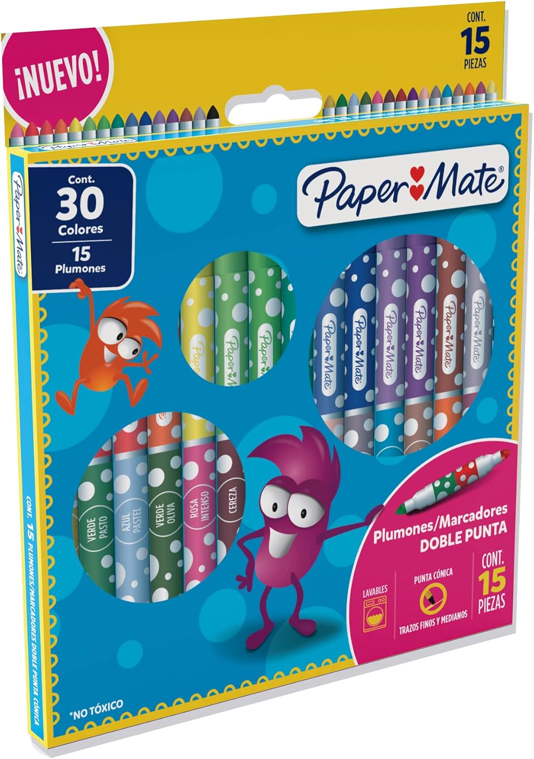 Plumones/Marcadores Doble Punta Gruesos Paper Mate 15 Marcadores 30 Colores Surtidos