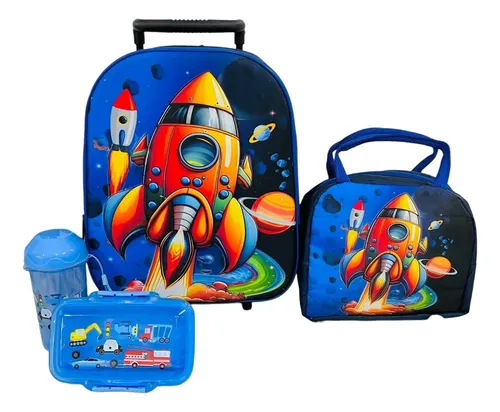 Mochila Preescolar Escolar Combos Carrito Niños Reforzada Y Ruedas Kinder 5 Pz Mochila + Lonchera Térmica 