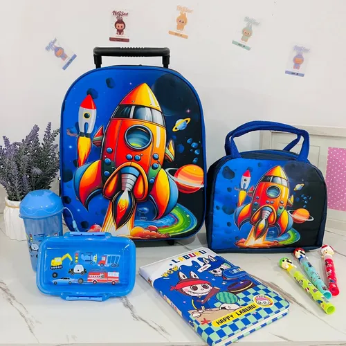 Mochila Preescolar Escolar Combos Carrito Niños Reforzada Y Ruedas Kinder 5 Pz Mochila + Lonchera Térmica 