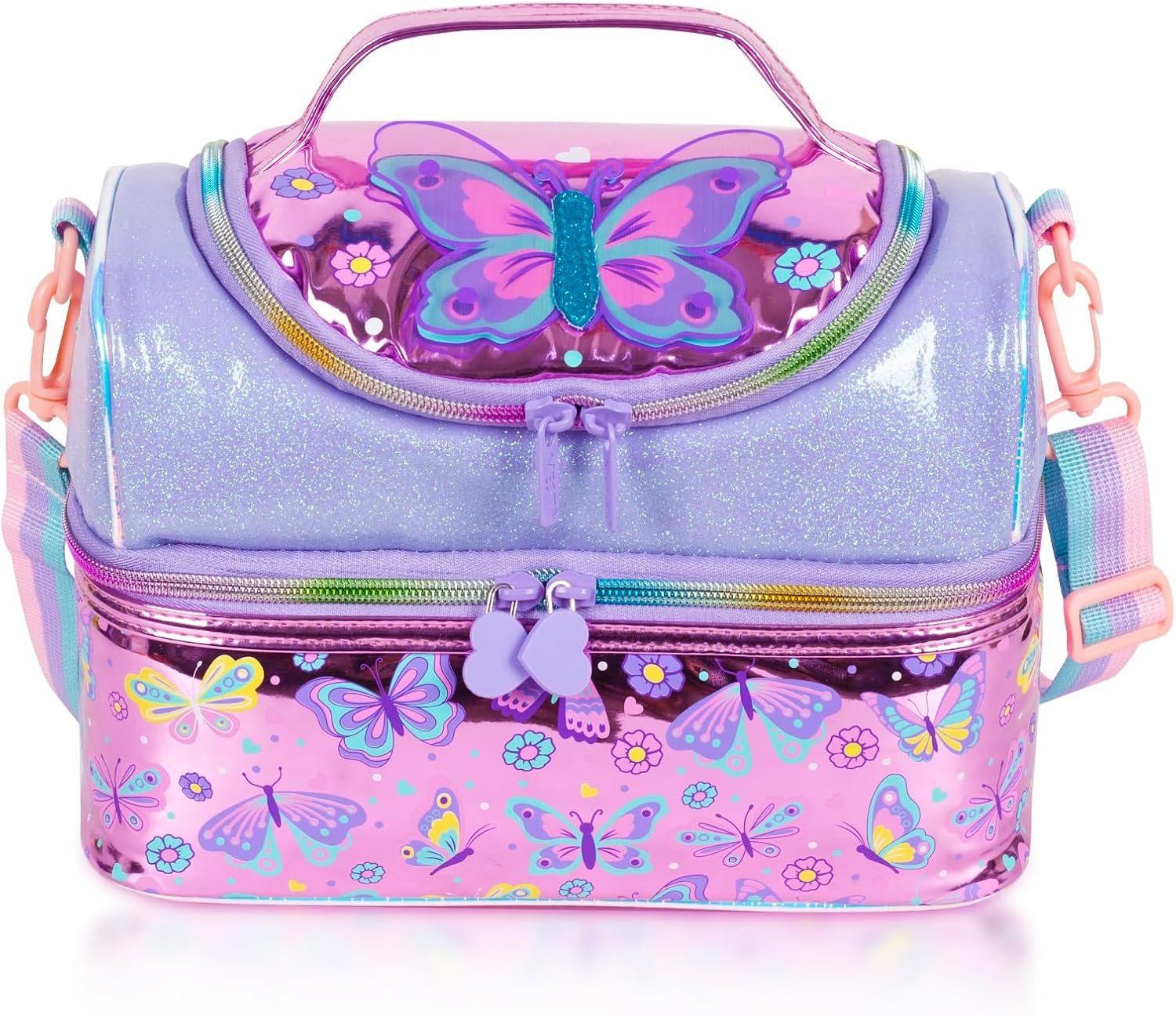 Bolsa de almuerzo con aislamiento de doble piso, para niñas, mujeres, con correa ajustable, mariposa