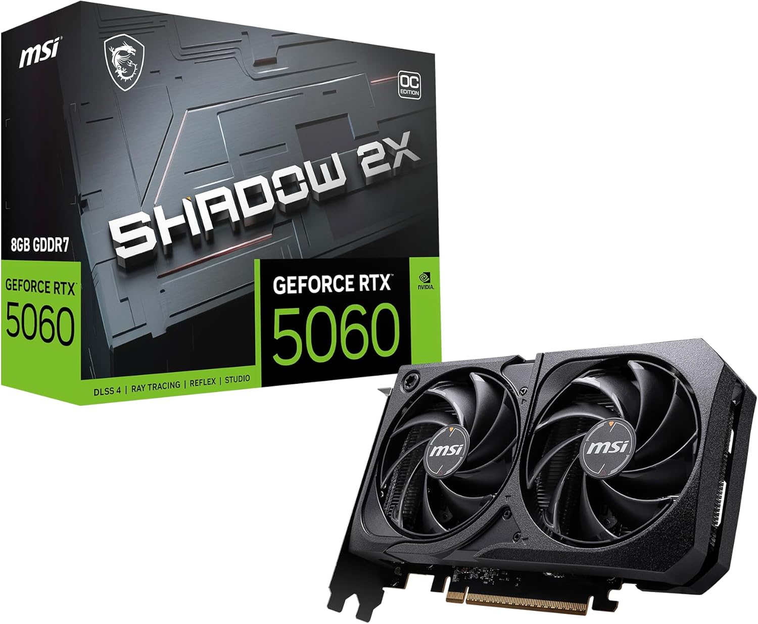 MSI Gaming RTX 5060 8G Shadow 2X OC Tarjeta gráfica (8GB GDDR7,128 bits, Rendimiento Extremo: 2535 MHz, DisplayPort