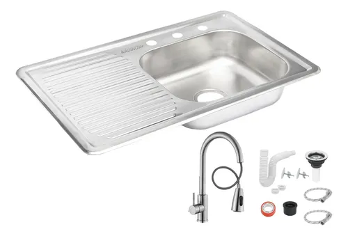 Fregadero Tarja Empotrar Acero Inox 80x50 C/kit Mezc Premium Escurridor Izquierdo