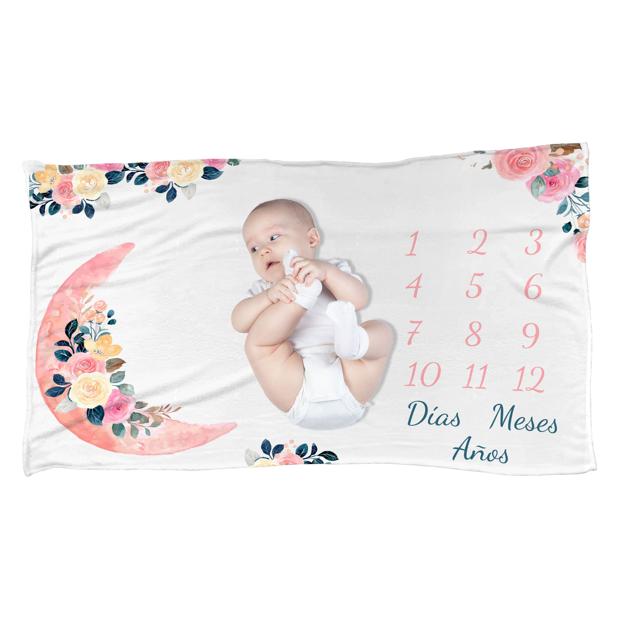  Cobija de Bebé Cumple Mes con Diseño De Luna  Rosa con Hitos Mensuales  Ideal para Fotos y Regalos de Baby Shower