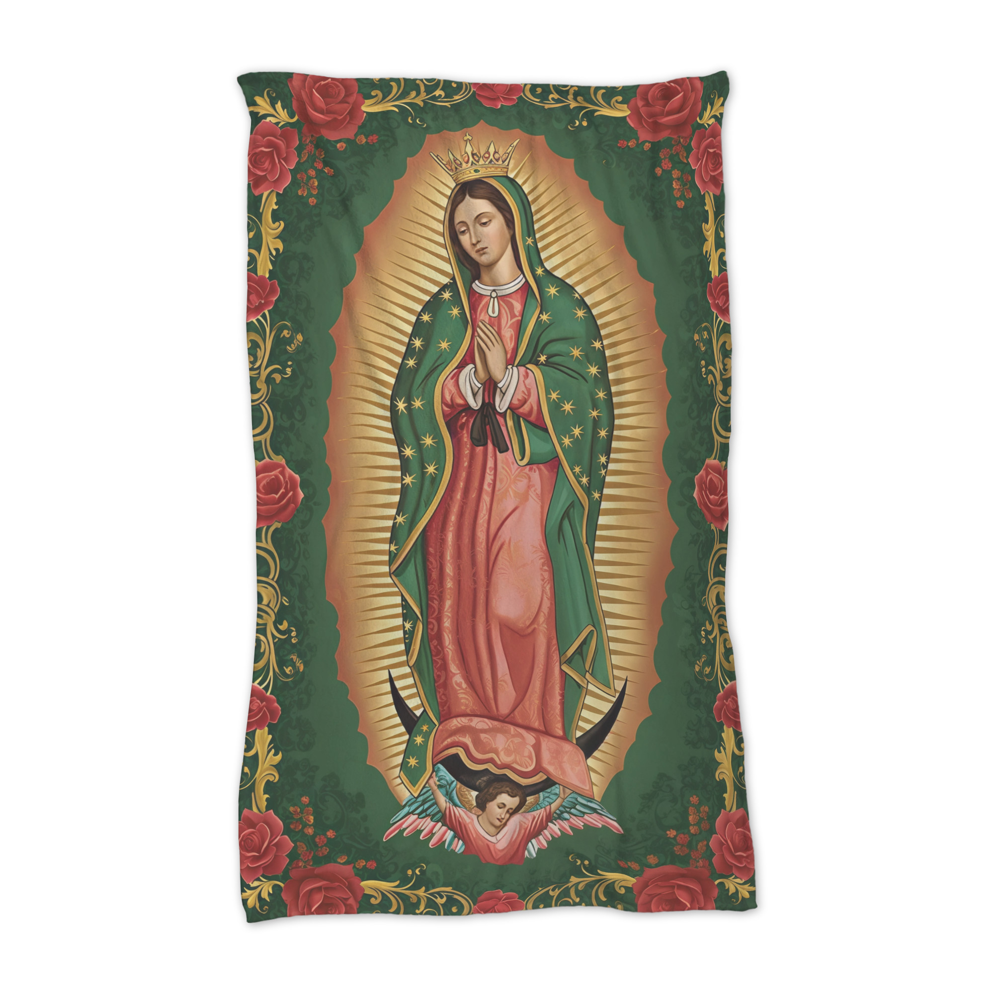 Cobija Manta Frazada  Diseño de La Virgen Rosas Ultra Suave y Ligera de Alta Calidad