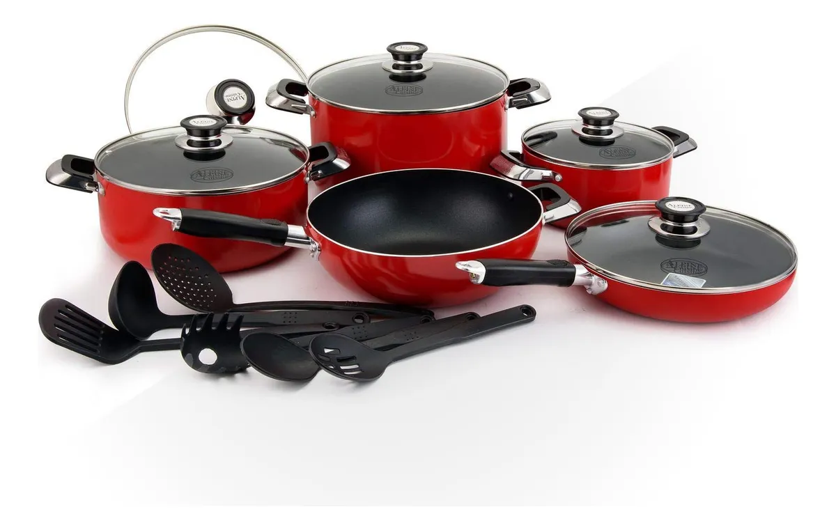 Bateria De Cocina Antiadherente 16 Piezas Alpine Cuisine Red